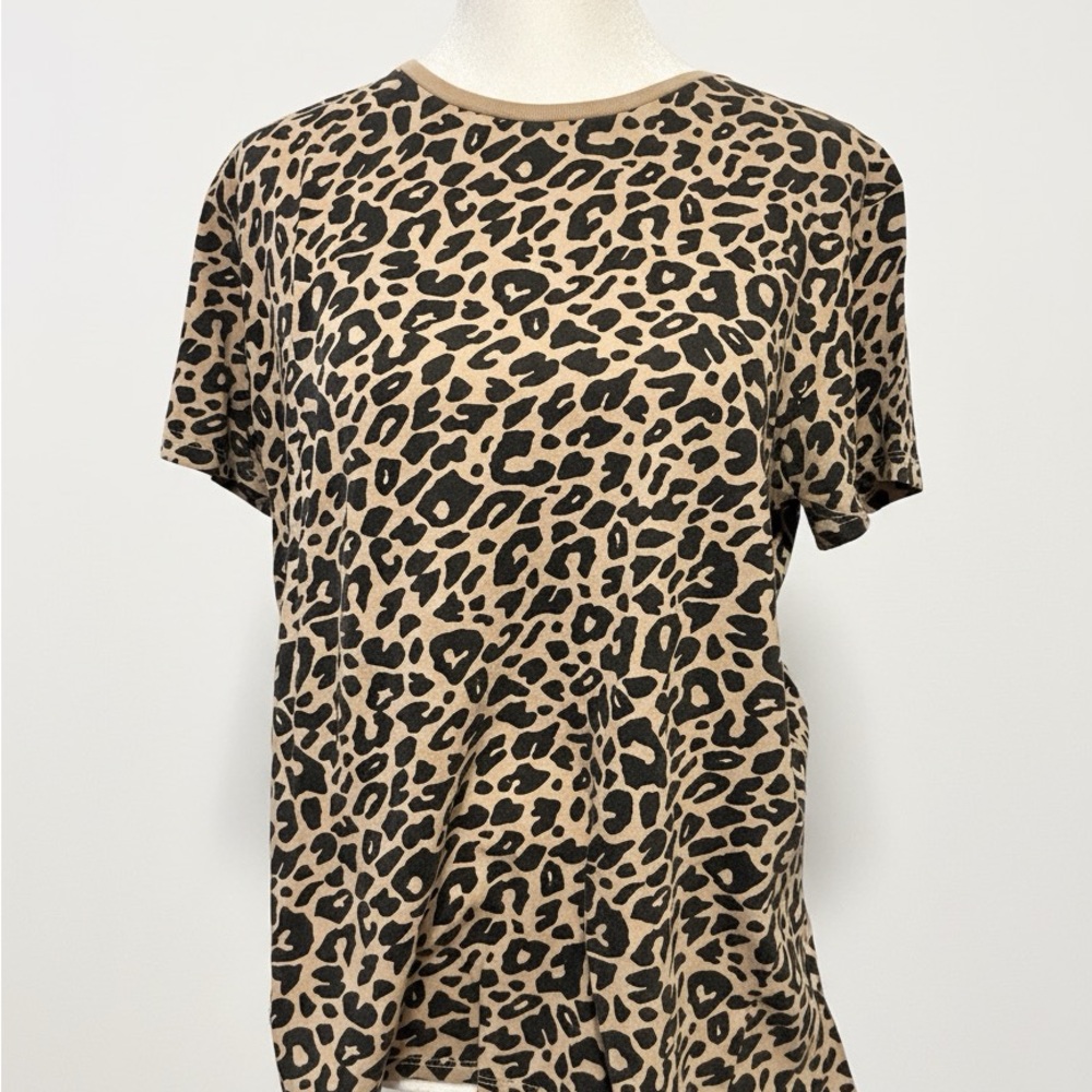Zara Leopard Print Short Sleeve T-Shirt - Size L (USA L)